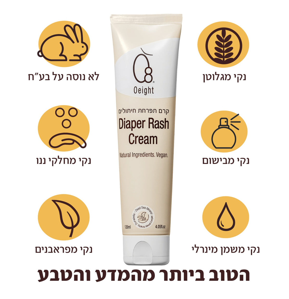 קרם החתלה Oeight – שלישייה עם יתרונות רשומים: נבדק דרמטולוגית, היפואלרגני, מועשר בקלנדולה וויטמין E, מגן מפני אדמומיות ותפרחת חיתולים